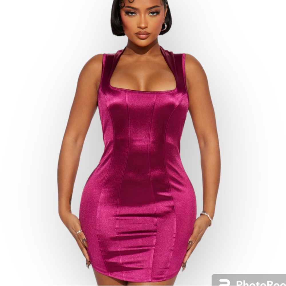 New Fashion Nova Magenta Pink Satin Bodice Bodycon Dress Size Small